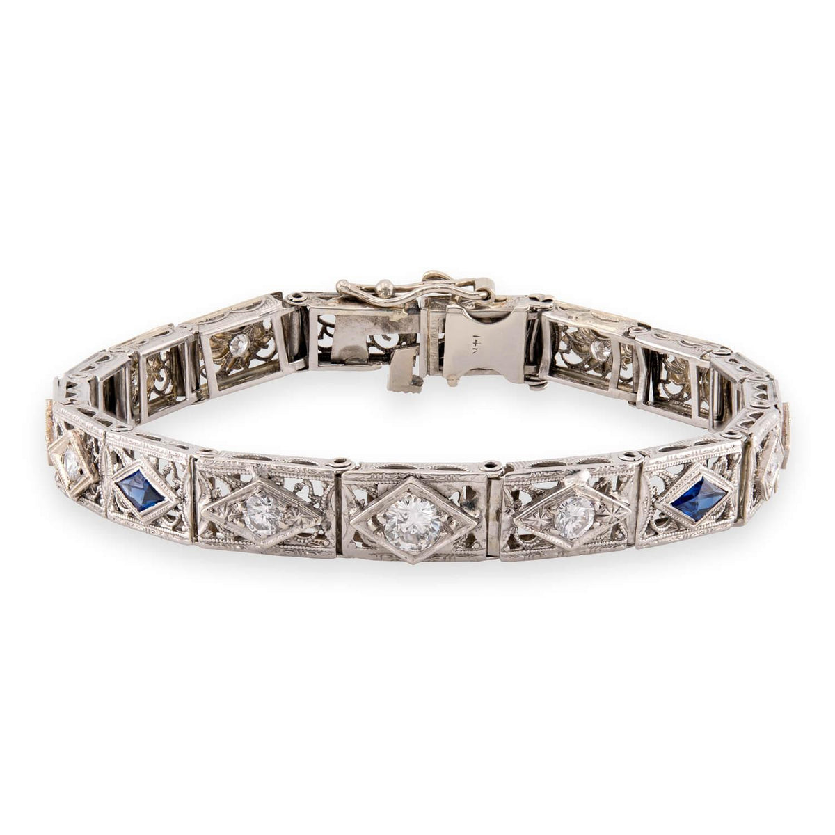 Art Deco 14k Diamond & Sapphire Line Bracelet