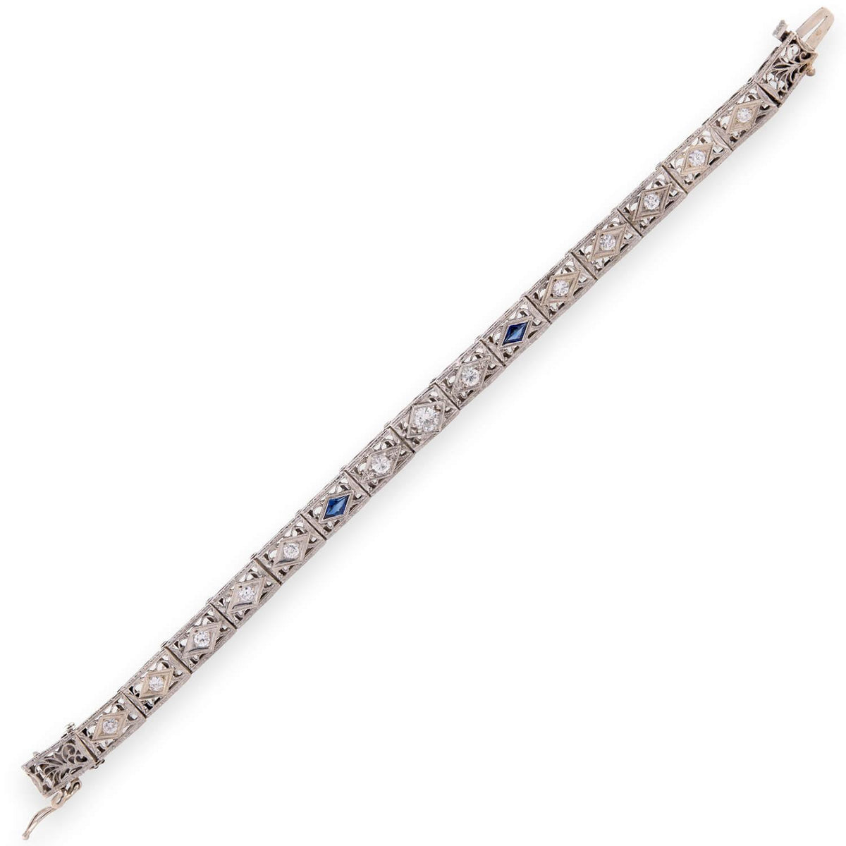 Art Deco 14k Diamond & Sapphire Line Bracelet