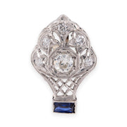 Edwardian Platinum Diamond & Sapphire Flower Basket-Motif Pendant/Charm