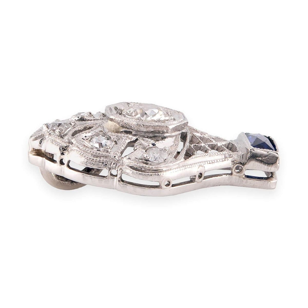 Edwardian Platinum Diamond & Sapphire Flower Basket-Motif Pendant/Charm