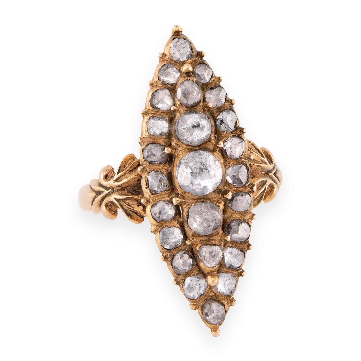 Victorian 14k Diamond Navette Ring