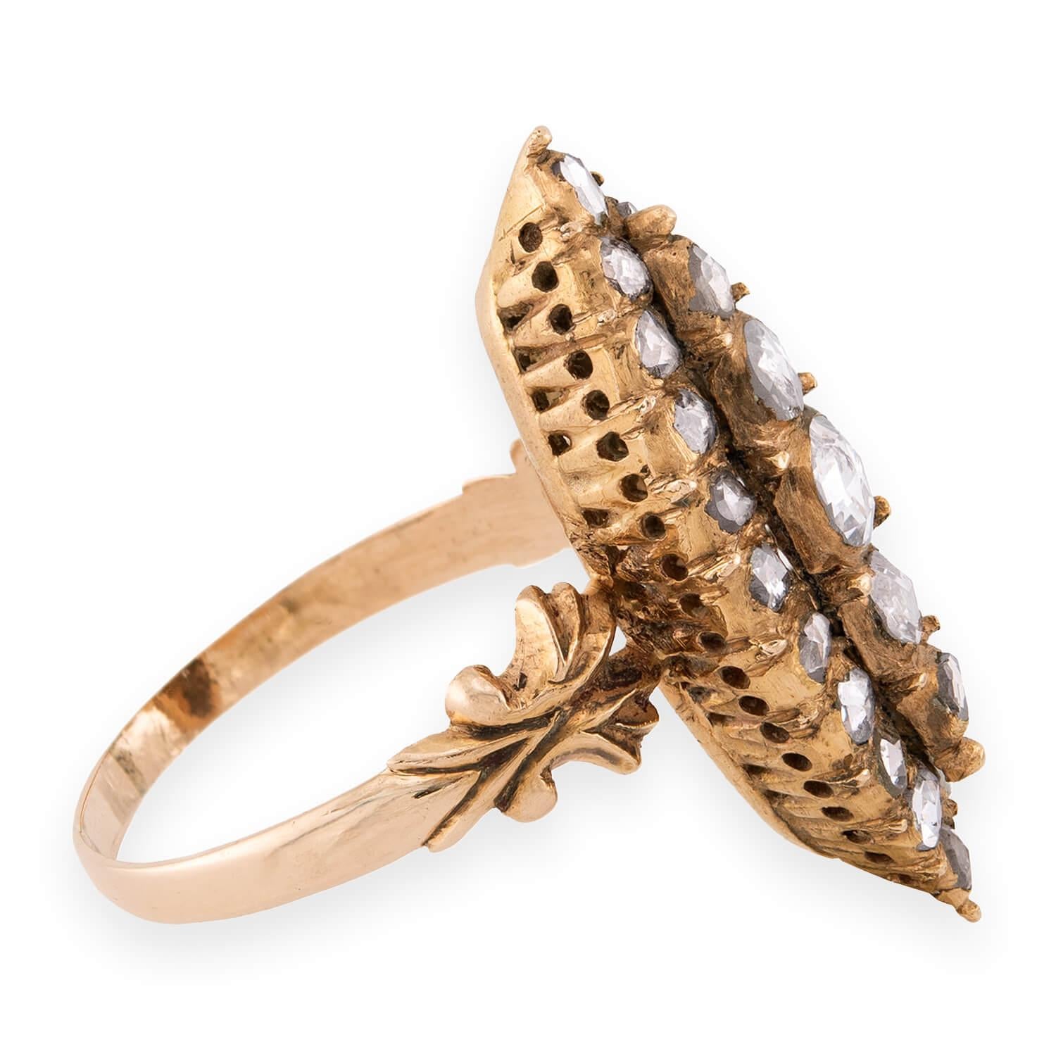 Victorian 14k Diamond Navette Ring