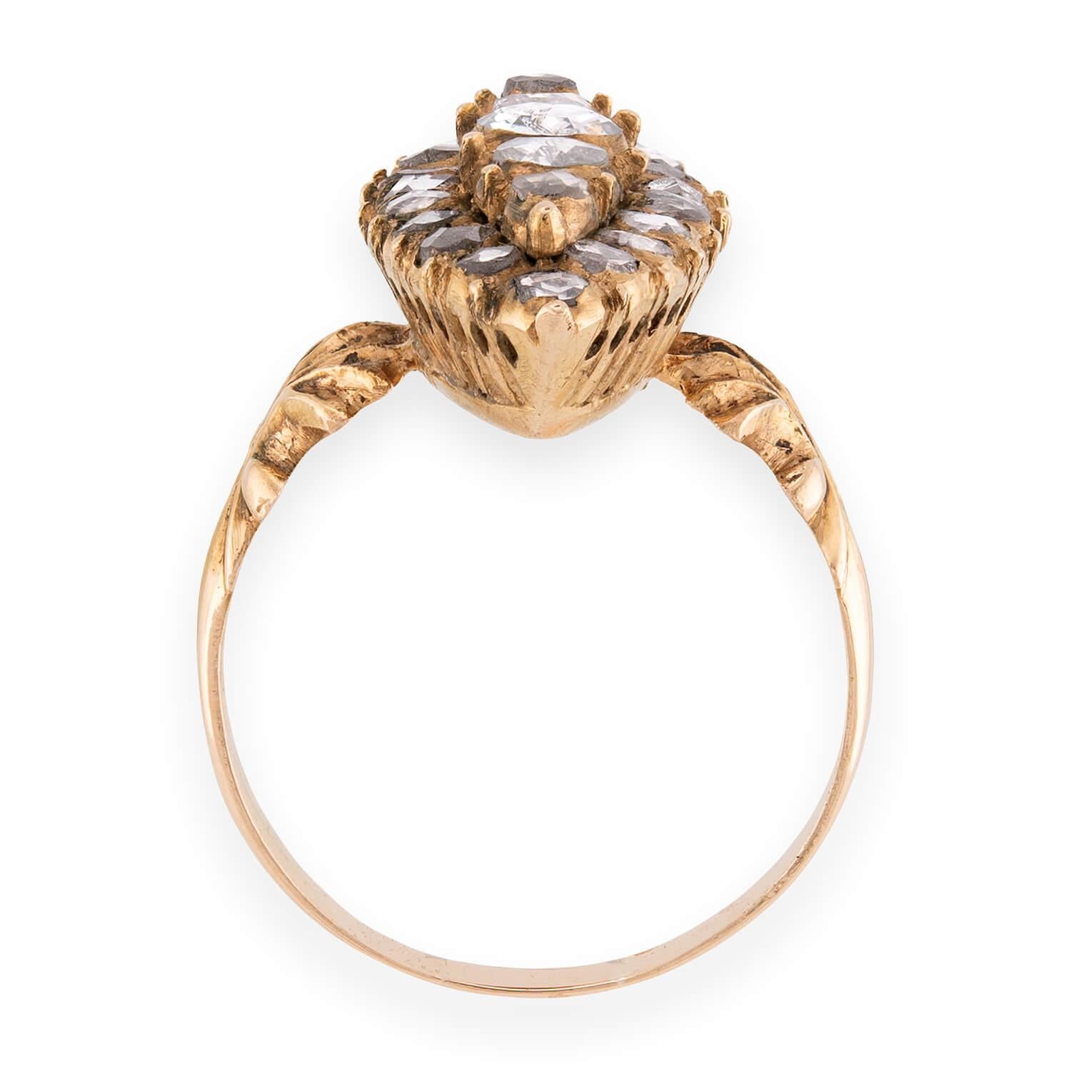 Victorian 14k Diamond Navette Ring