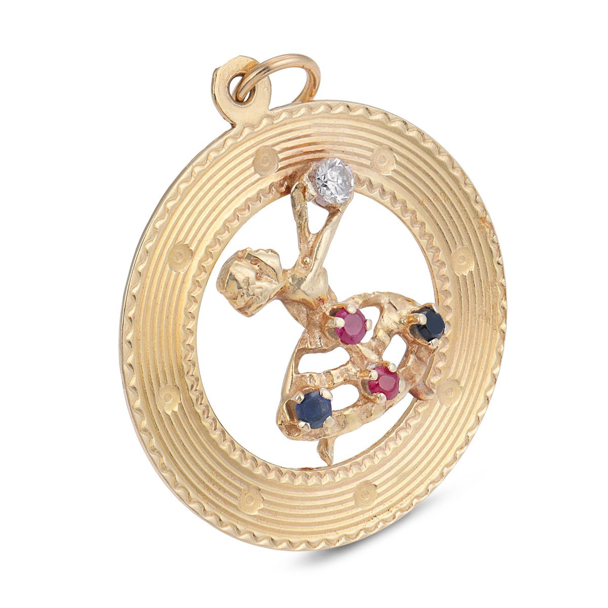 Vintage 14k Diamond, Sapphire, and Ruby Ballerina-Motif Pendant/Charm