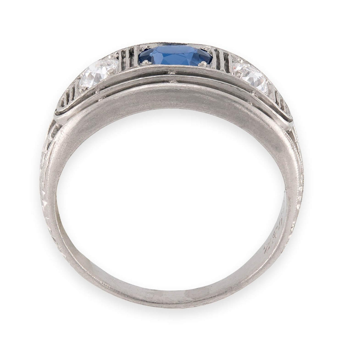 Edwardian Platinum Sapphire & Diamond Three Stone Ring