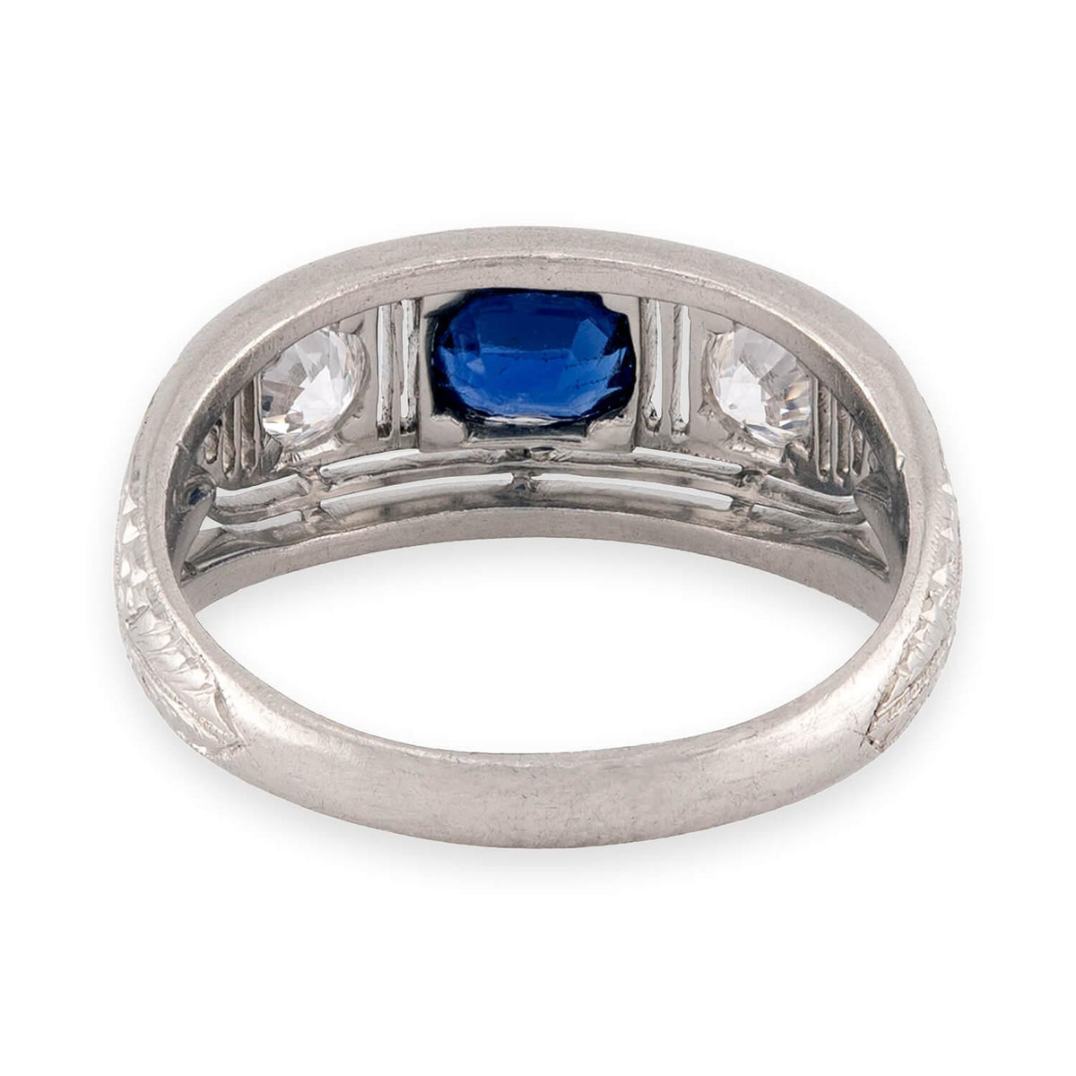 Edwardian Platinum Sapphire & Diamond Three Stone Ring