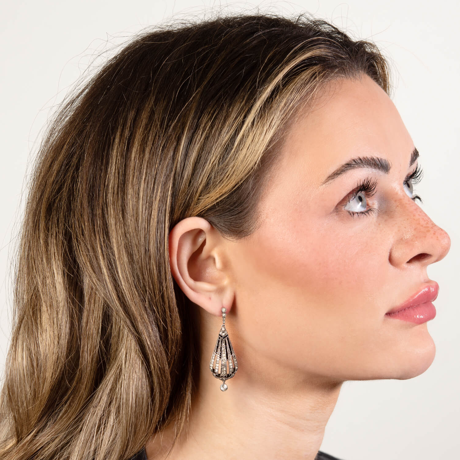 Art Deco 900 Silver Paste & Onyx Drop Earrings