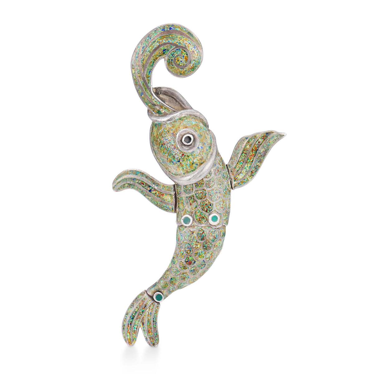 MARGOT DE TAXCO Vintage Mexican Sterling Silver Enamel Fish-Motif Pin