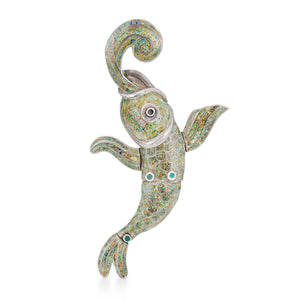 MARGOT DE TAXCO Vintage Mexican Sterling Silver Enamel Fish-Motif Pin
