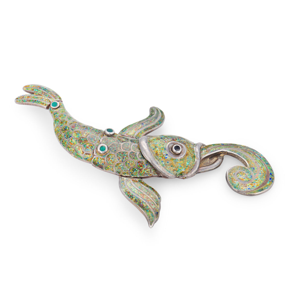MARGOT DE TAXCO Vintage Mexican Sterling Silver Enamel Fish-Motif Pin