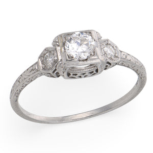Art Deco Platinum Diamond Engagement Ring .55ct