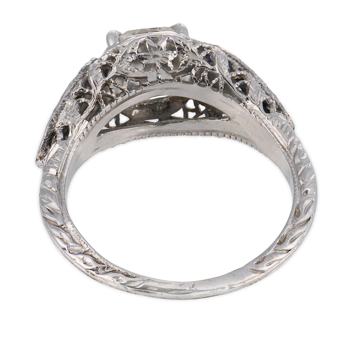 Art Deco Platinum Diamond & Sapphire Engagement Ring 1.59ct