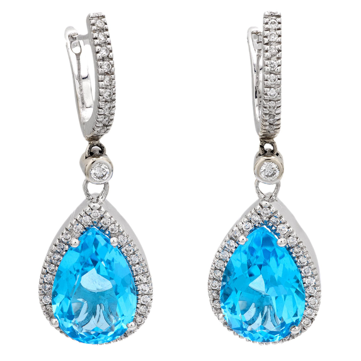 Estate 18k Blue Topaz and Diamond Drop Earrings