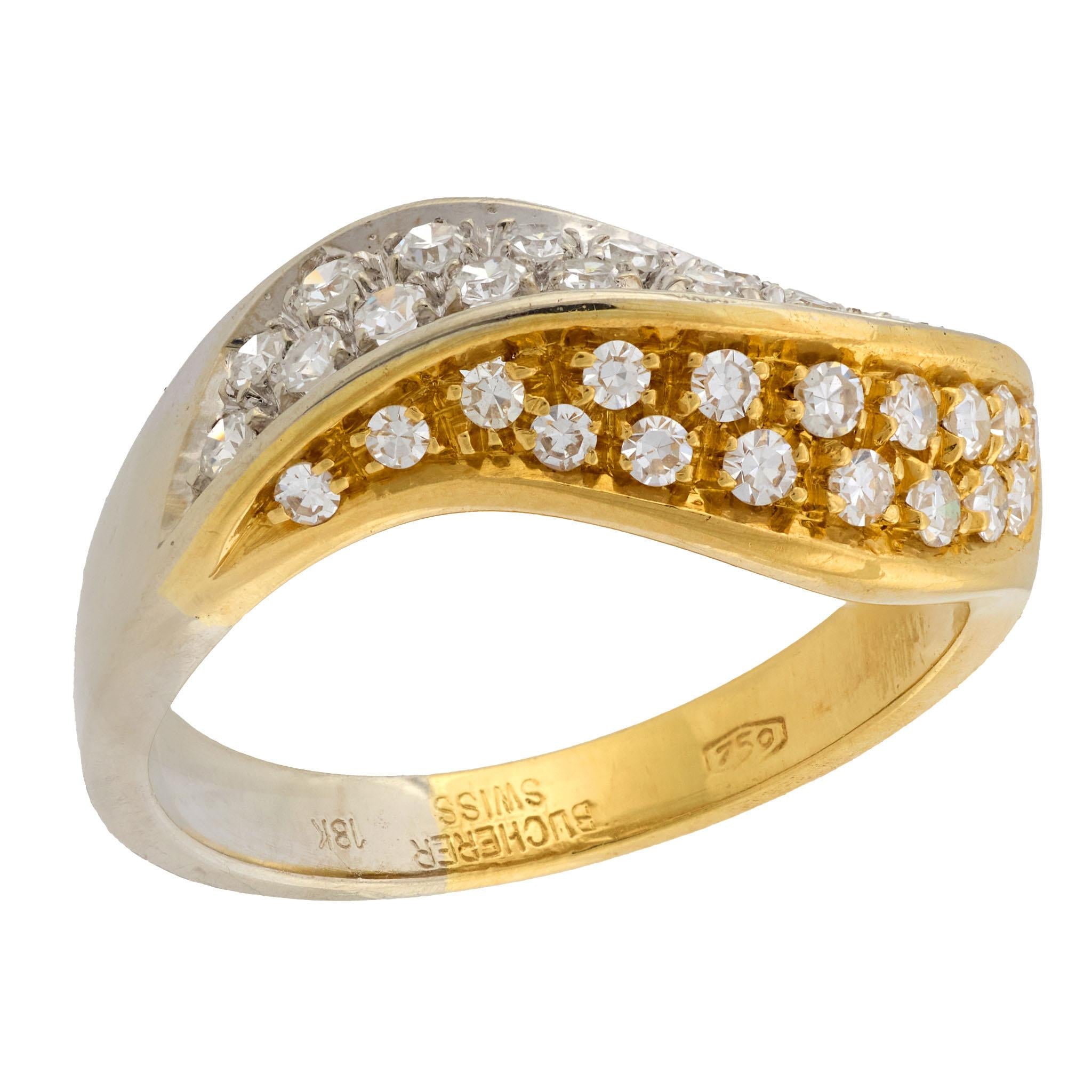 BUCHERER Estate 18k Mixed Metal Diamond Ring