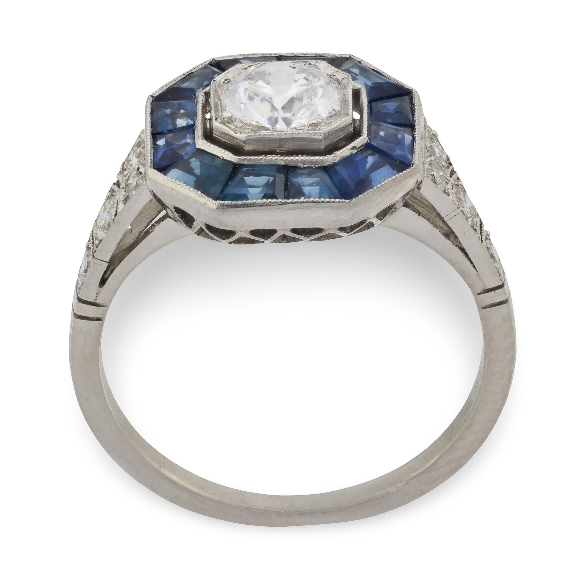 Estate Platinum Diamond & Sapphire Engagement Ring .60ct