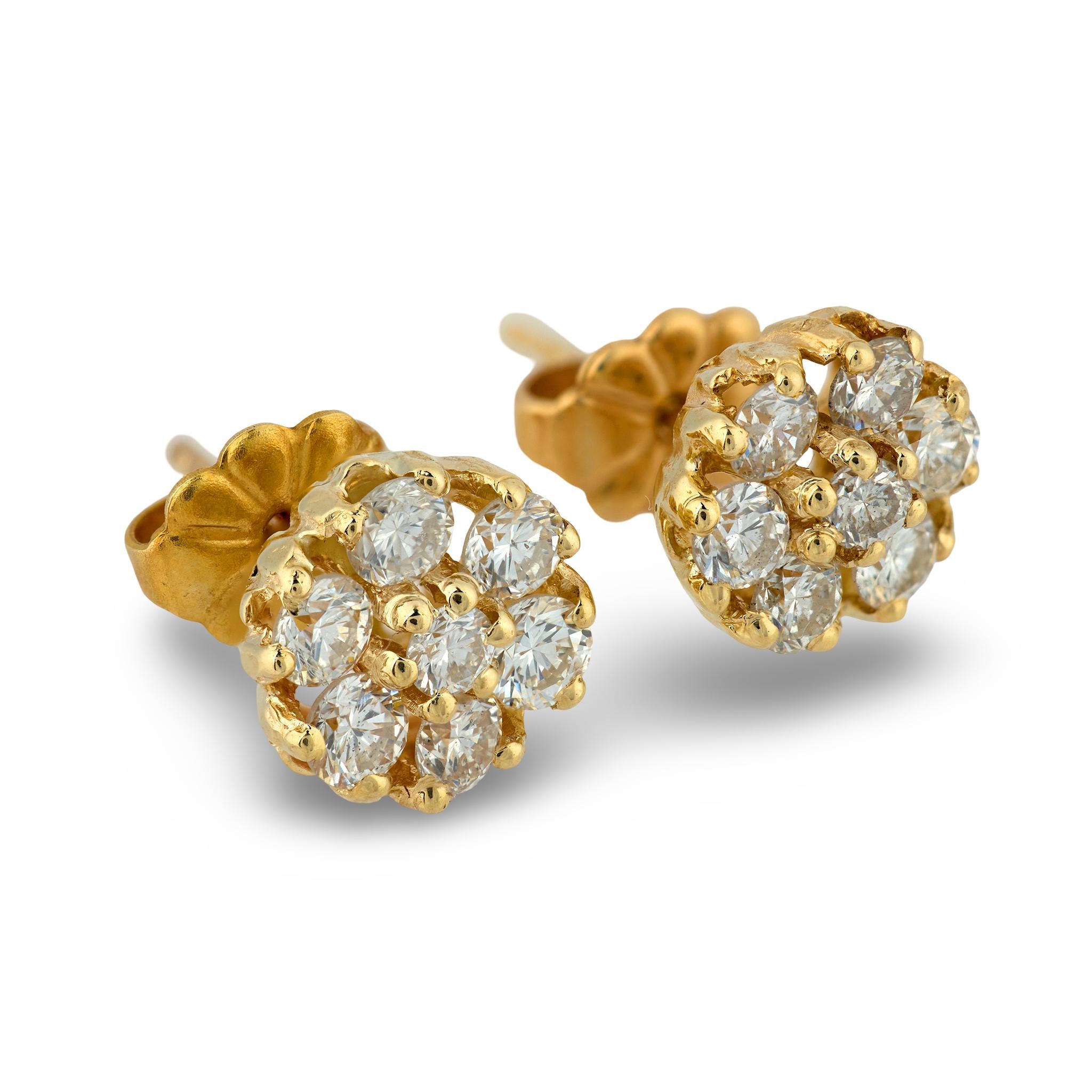 Estate 14k Diamond Cluster Stud Earrings