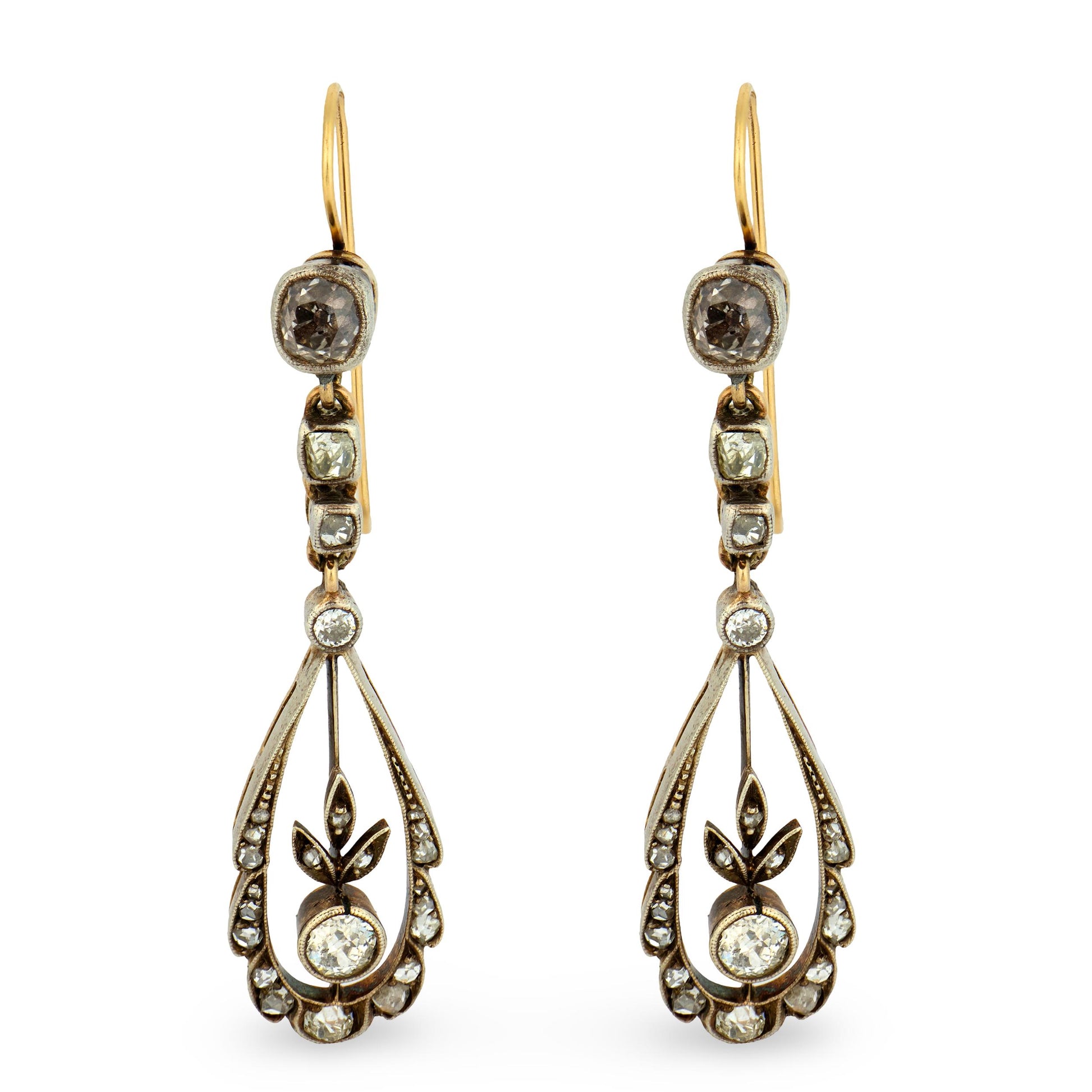 Victorian 14k/Sterling Silver Diamond Teardrop Earrings