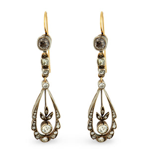 Victorian 14k/Sterling Silver Diamond Teardrop Earrings