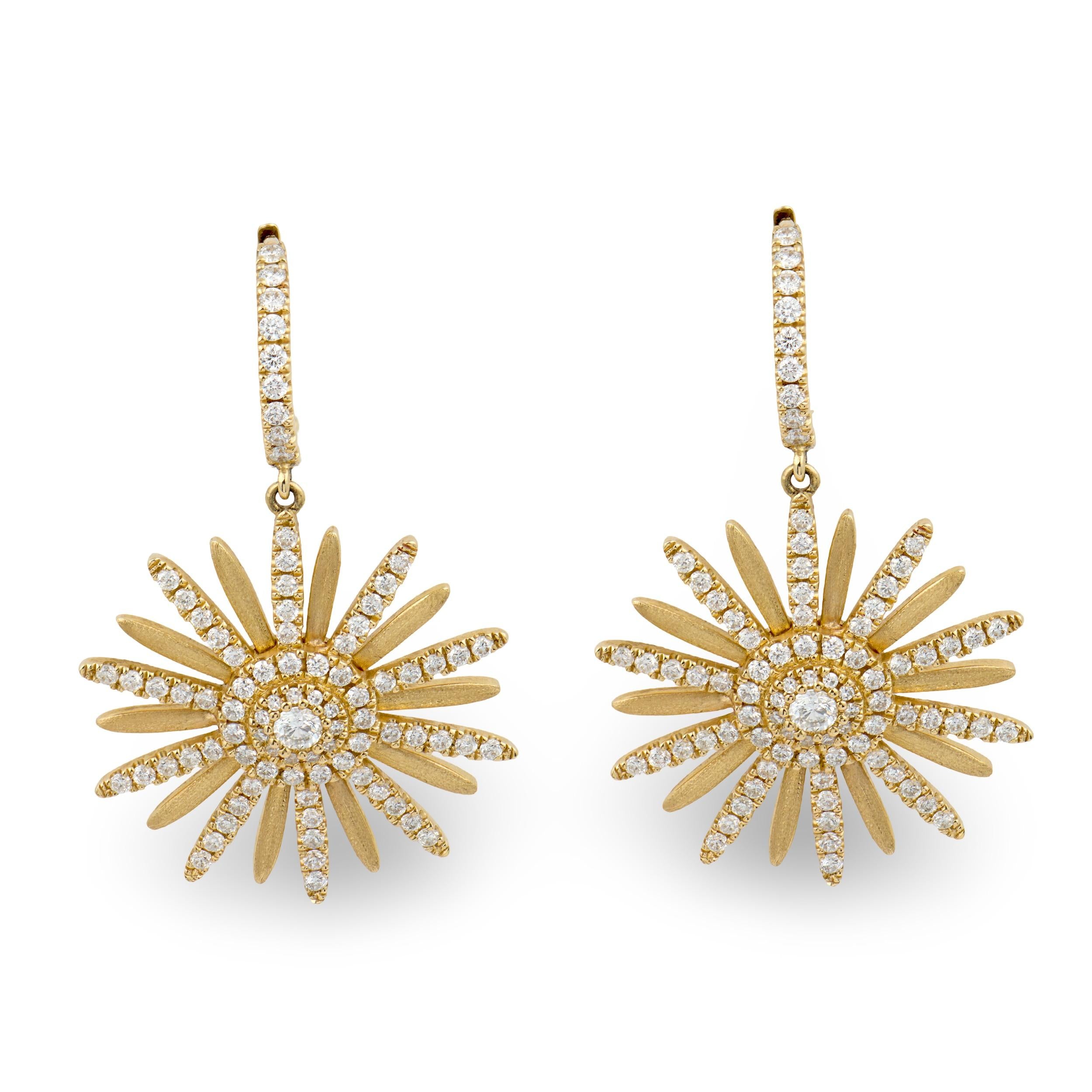 Estate 14k Diamond Sunburst Dangle Earrings