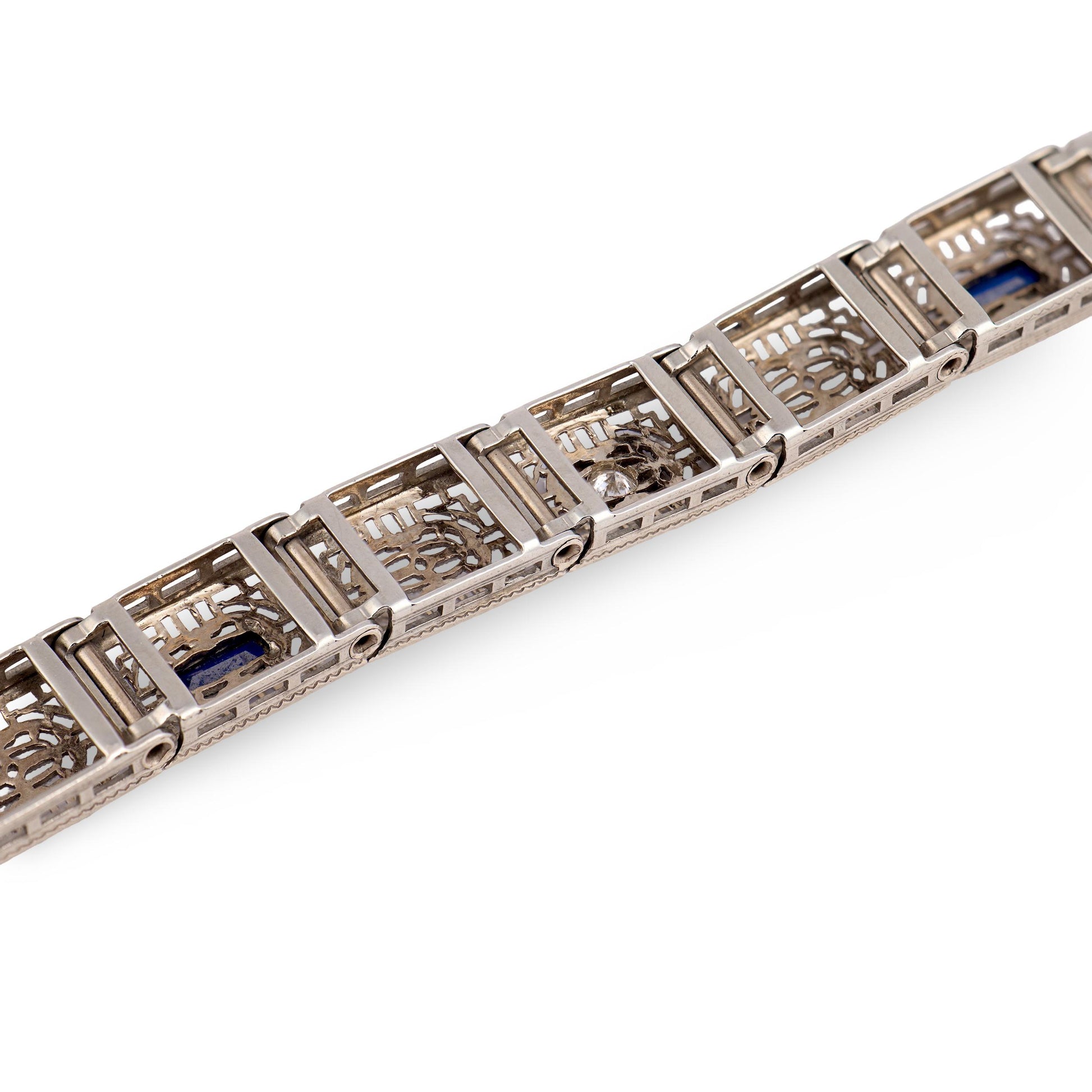 Art Deco 14k "Sapphire" & Diamond Line Bracelet