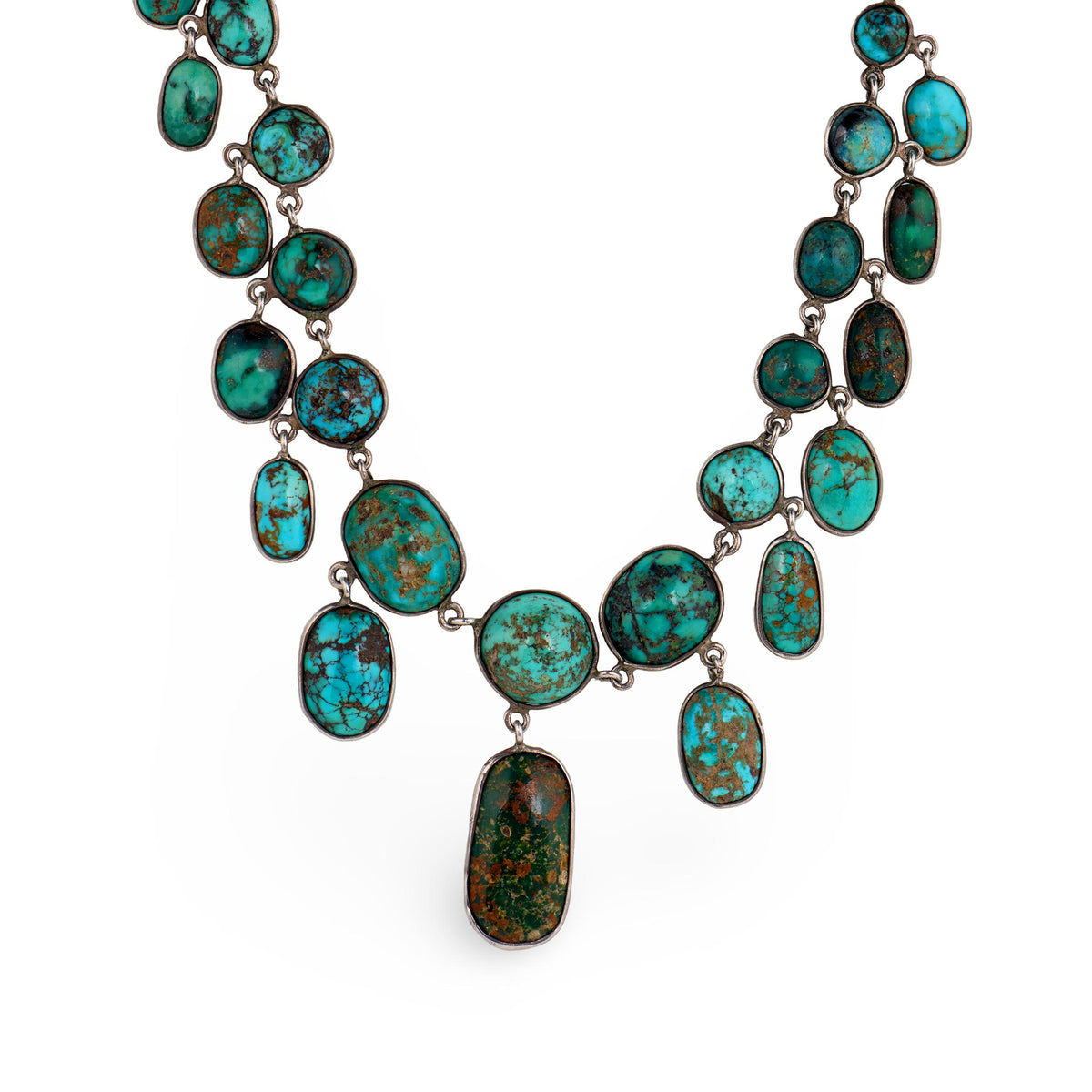 Victorian Sterling Silver Turquoise Festoon Necklace