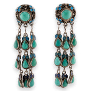 Art Deco Chinese Silver Gilt Turquoise & Enamel Dangle Earrings