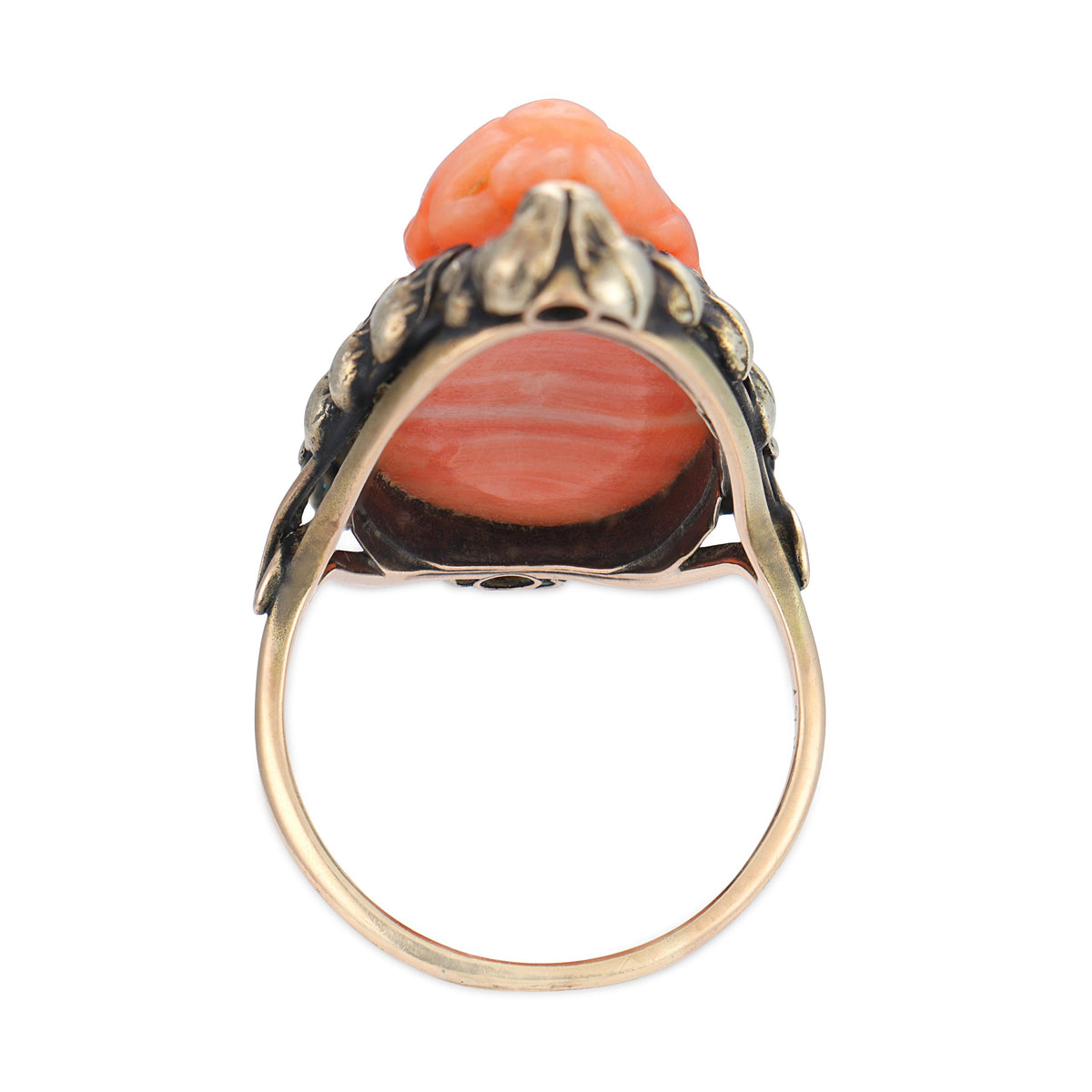 Victorian 14k Coral & Diamond Cameo Ring