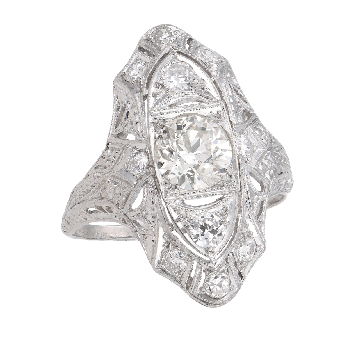 Edwardian Platinum Diamond Navette Ring
