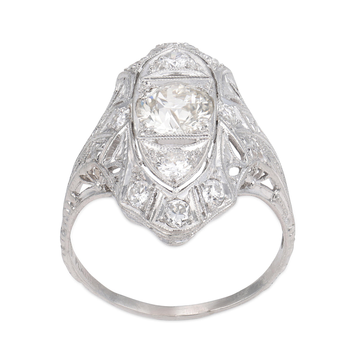 Edwardian Platinum Diamond Navette Ring