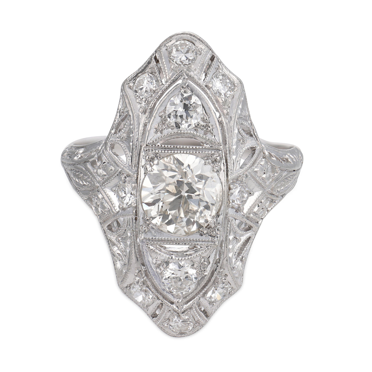 Edwardian Platinum Diamond Navette Ring
