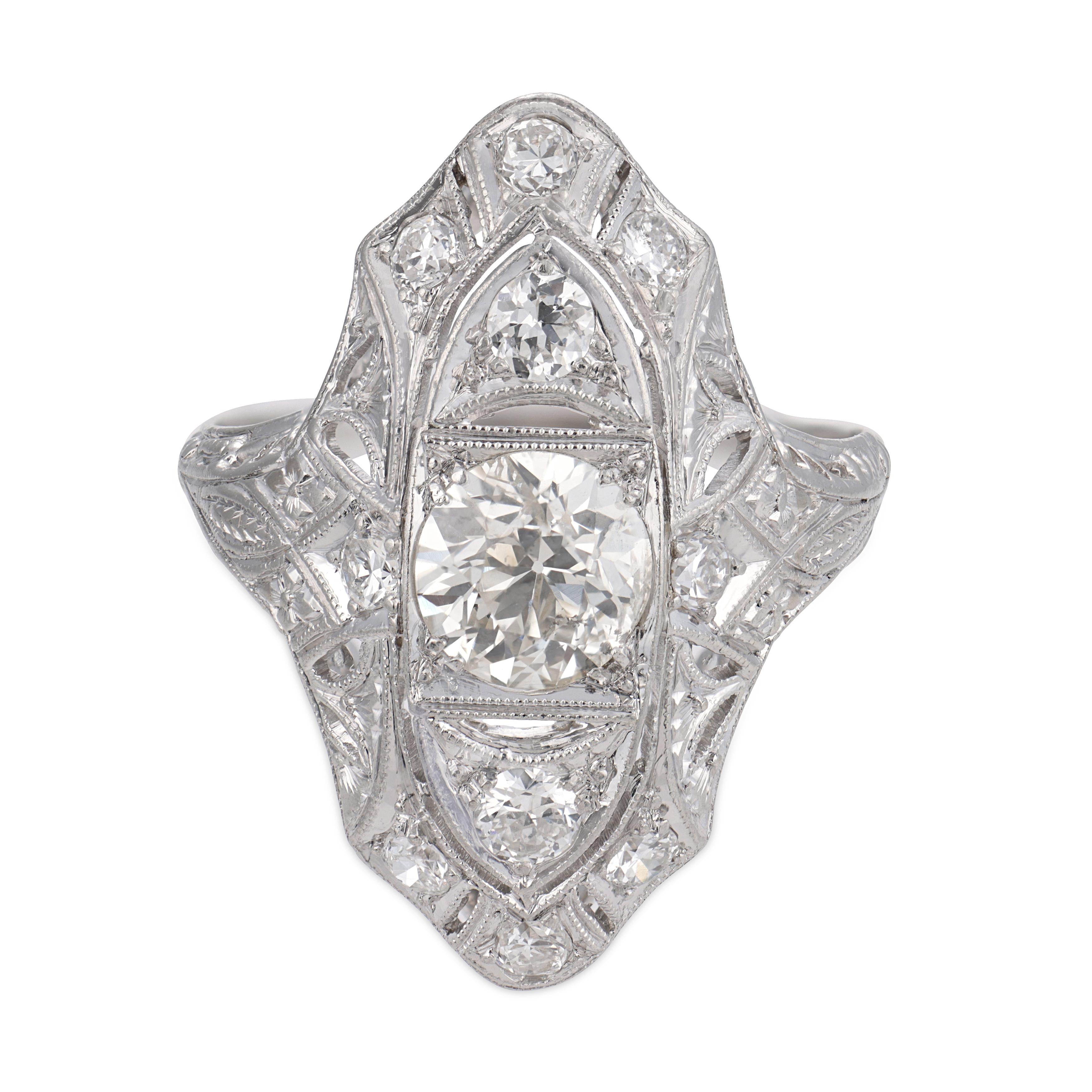 Edwardian Platinum Diamond Navette Ring