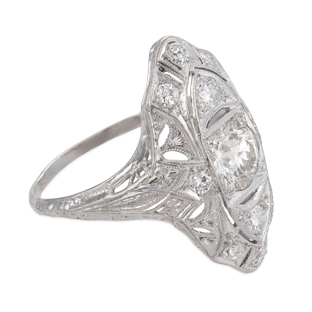 Edwardian Platinum Diamond Navette Ring