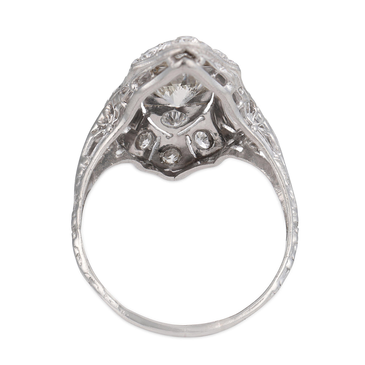 Edwardian Platinum Diamond Navette Ring