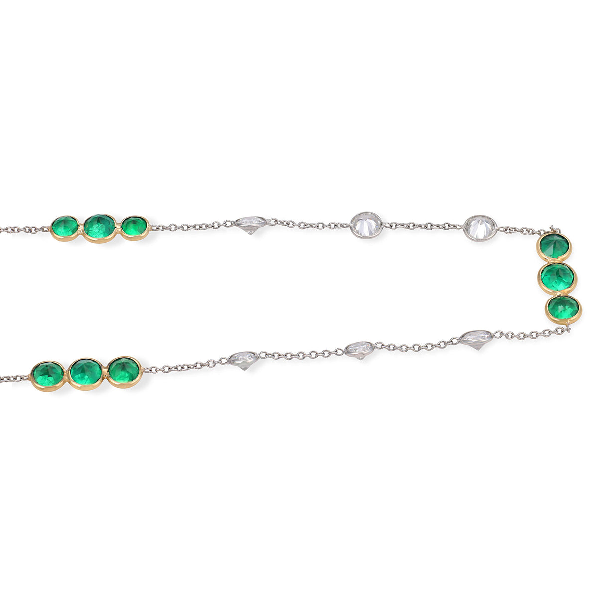 Estate 18k/Platinum Diamond & Emerald "Diamonds-By-The-Yard" Necklace