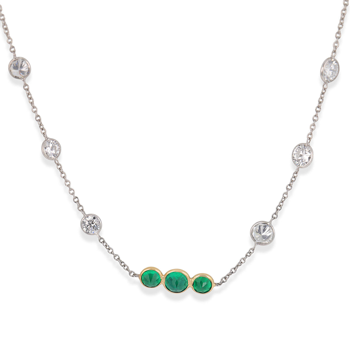 Estate 18k/Platinum Diamond & Emerald "Diamonds-By-The-Yard" Necklace