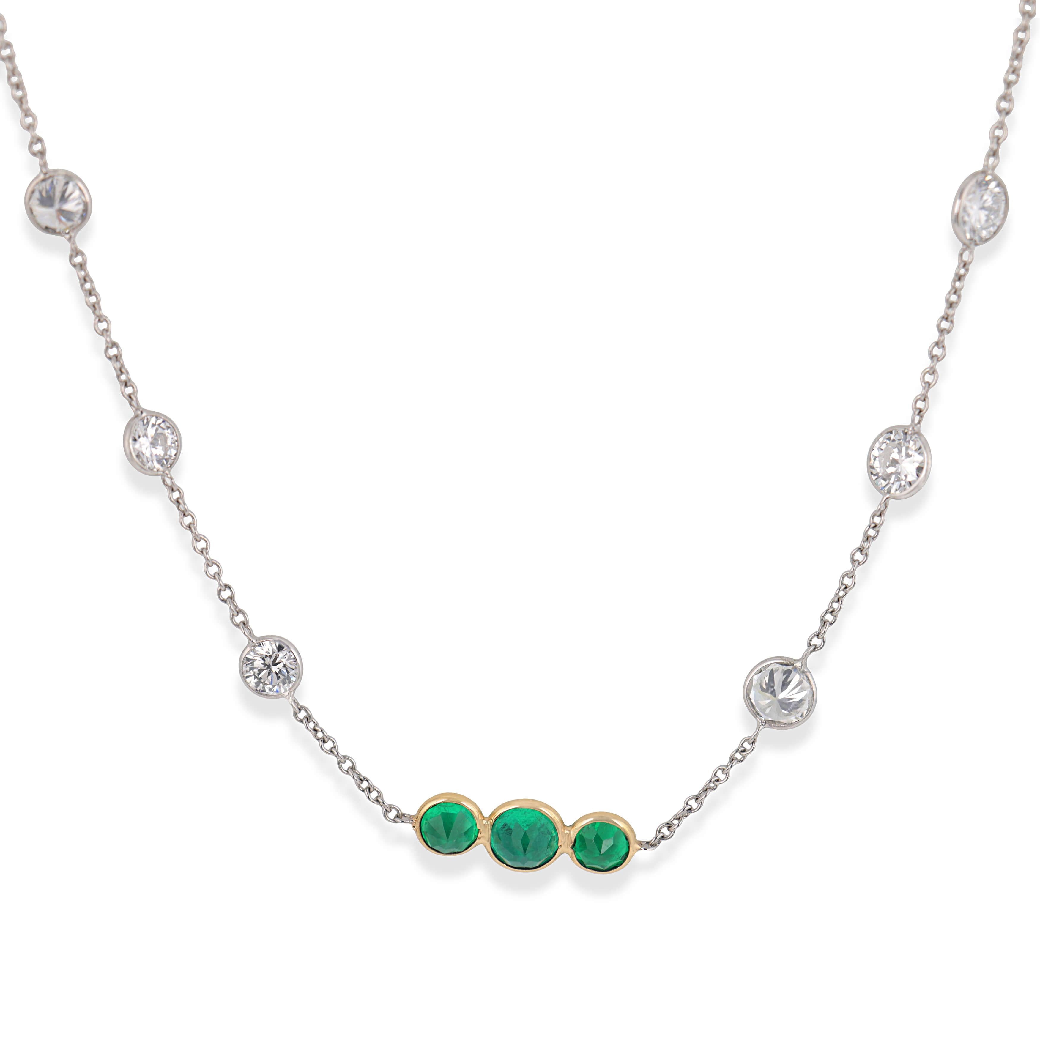Estate 18k/Platinum Diamond & Emerald "Diamonds-By-The-Yard" Necklace