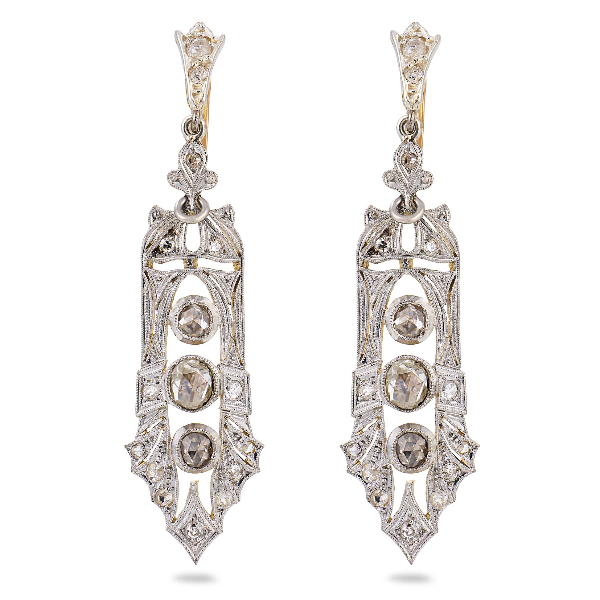 Edwardian 14k/Platinum Diamond Dangle Earrings