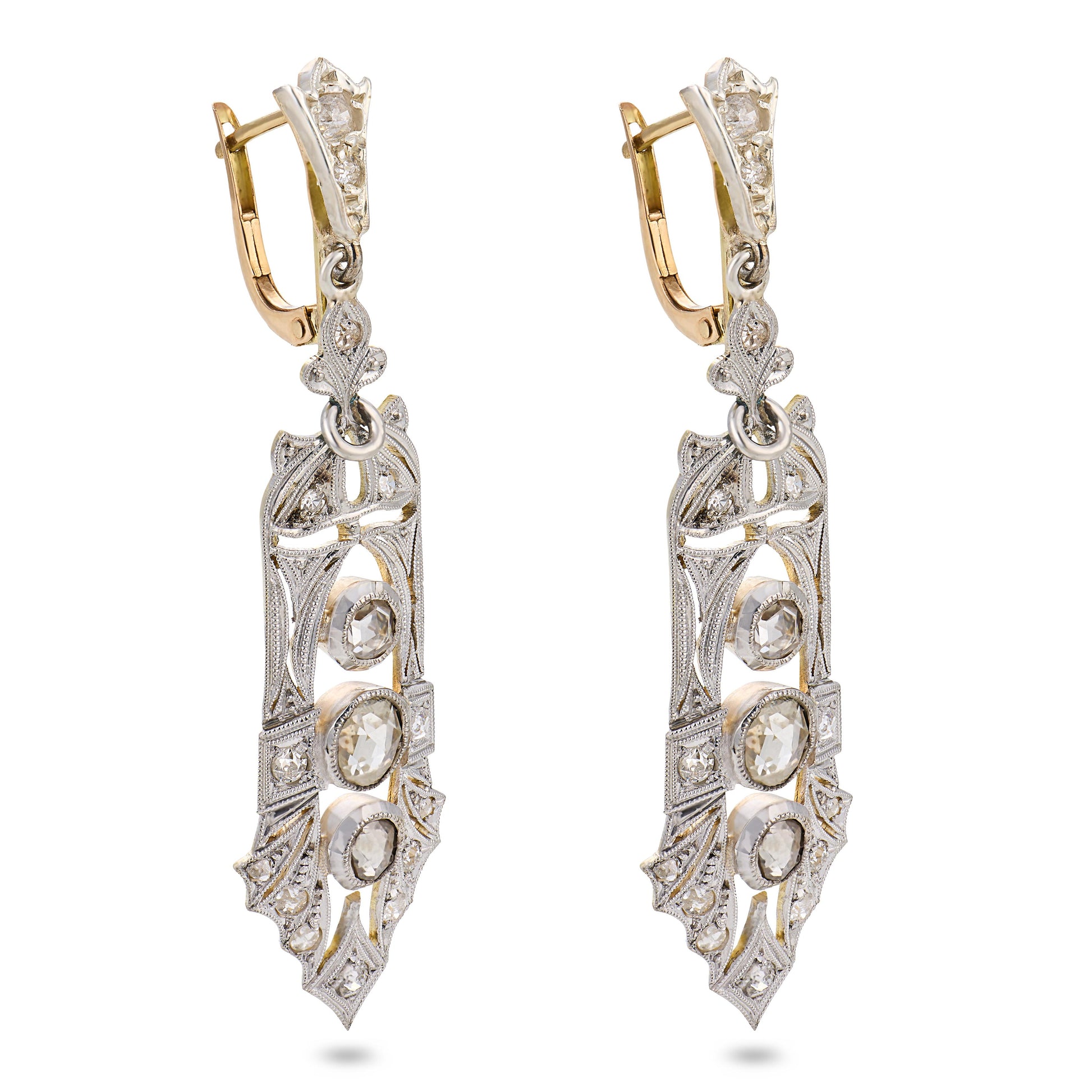 Edwardian 14k/Platinum Diamond Dangle Earrings