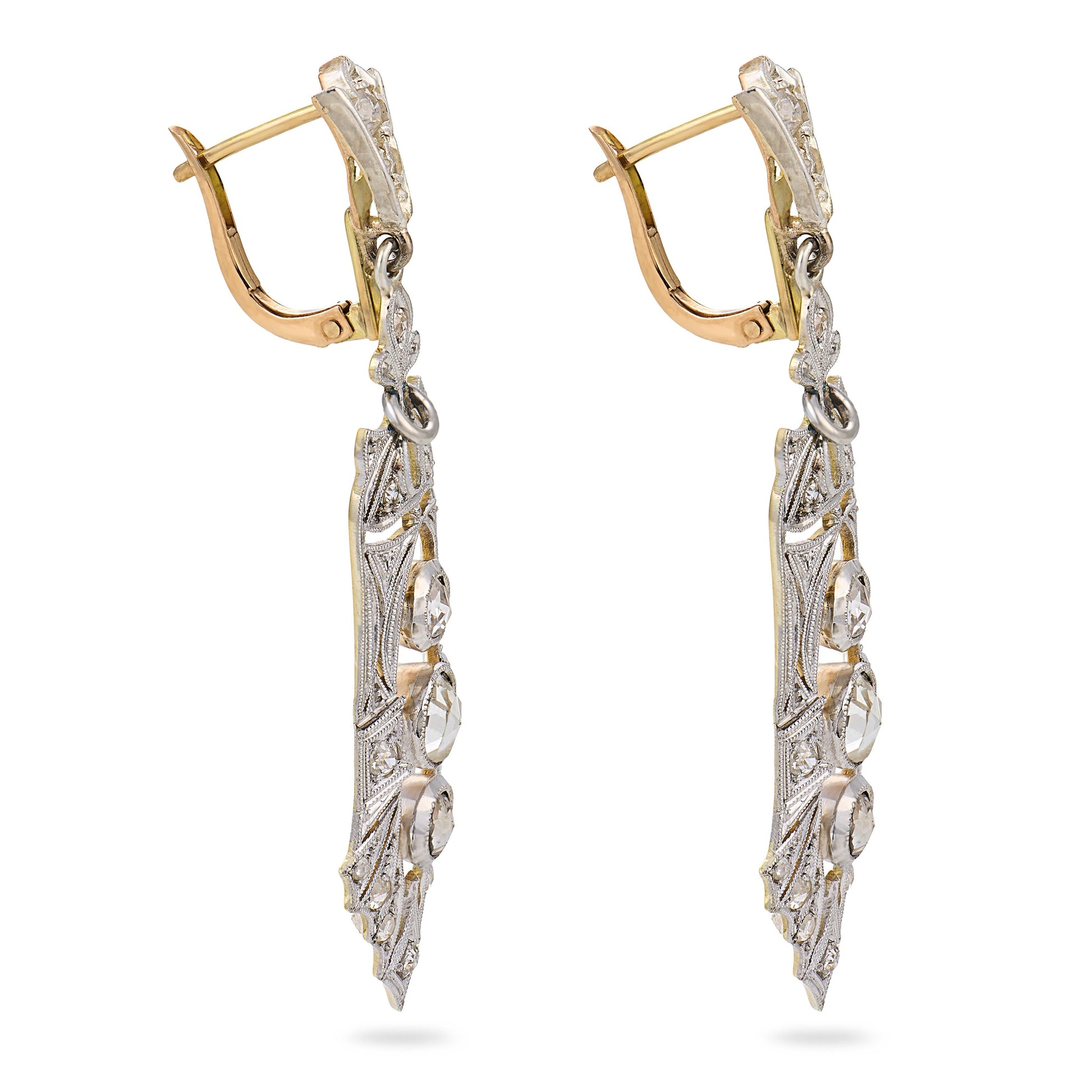 Edwardian 14k/Platinum Diamond Dangle Earrings