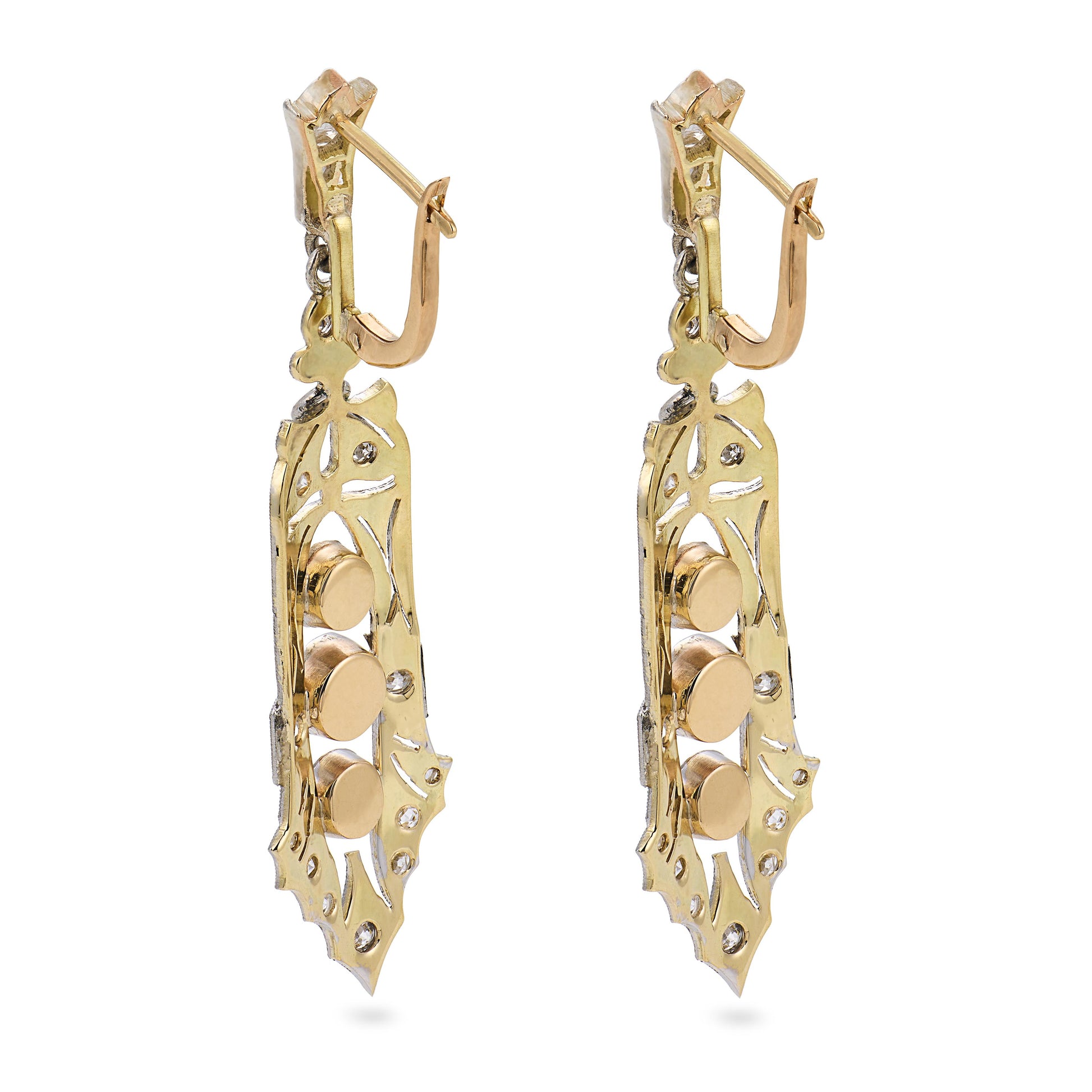 Edwardian 14k/Platinum Diamond Dangle Earrings