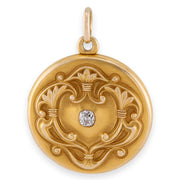 Art Nouveau 14k Diamond Repoussé Locket Pendant