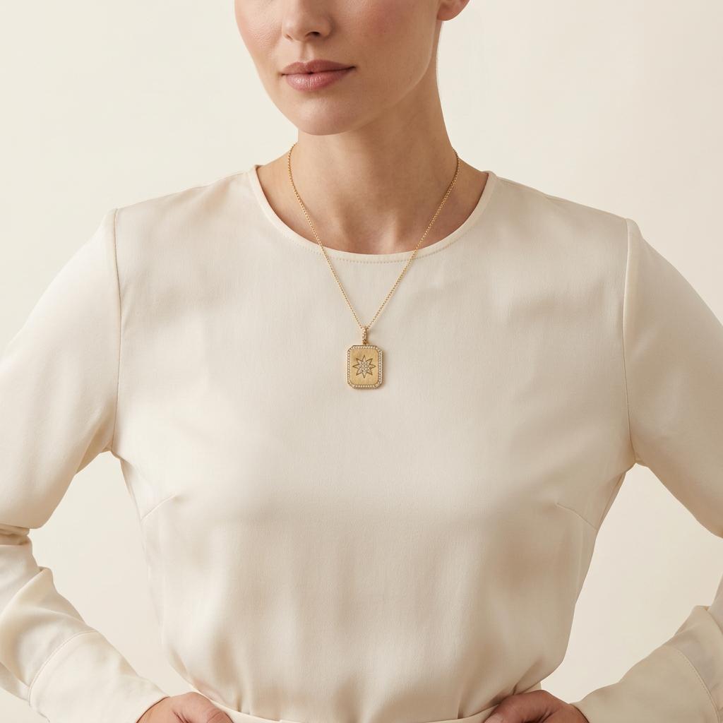 Estate 14k Diamond Starburst-Motif Pendant Necklace