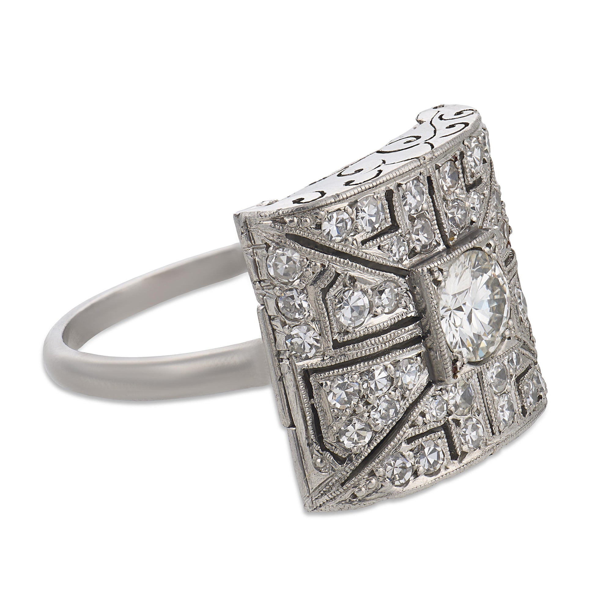 Art Deco Platinum Diamond Locket Ring