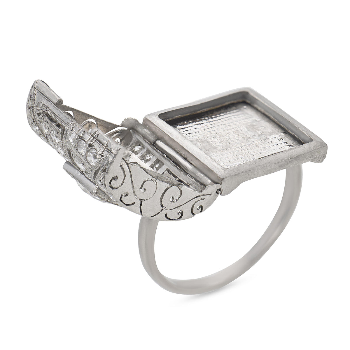 Art Deco Platinum Diamond Locket Ring