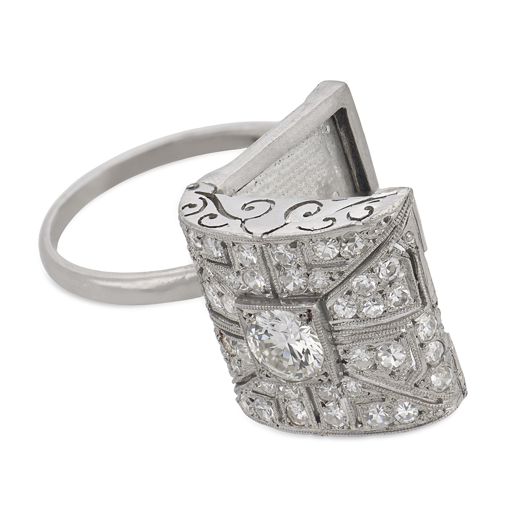 Art Deco Platinum Diamond Locket Ring