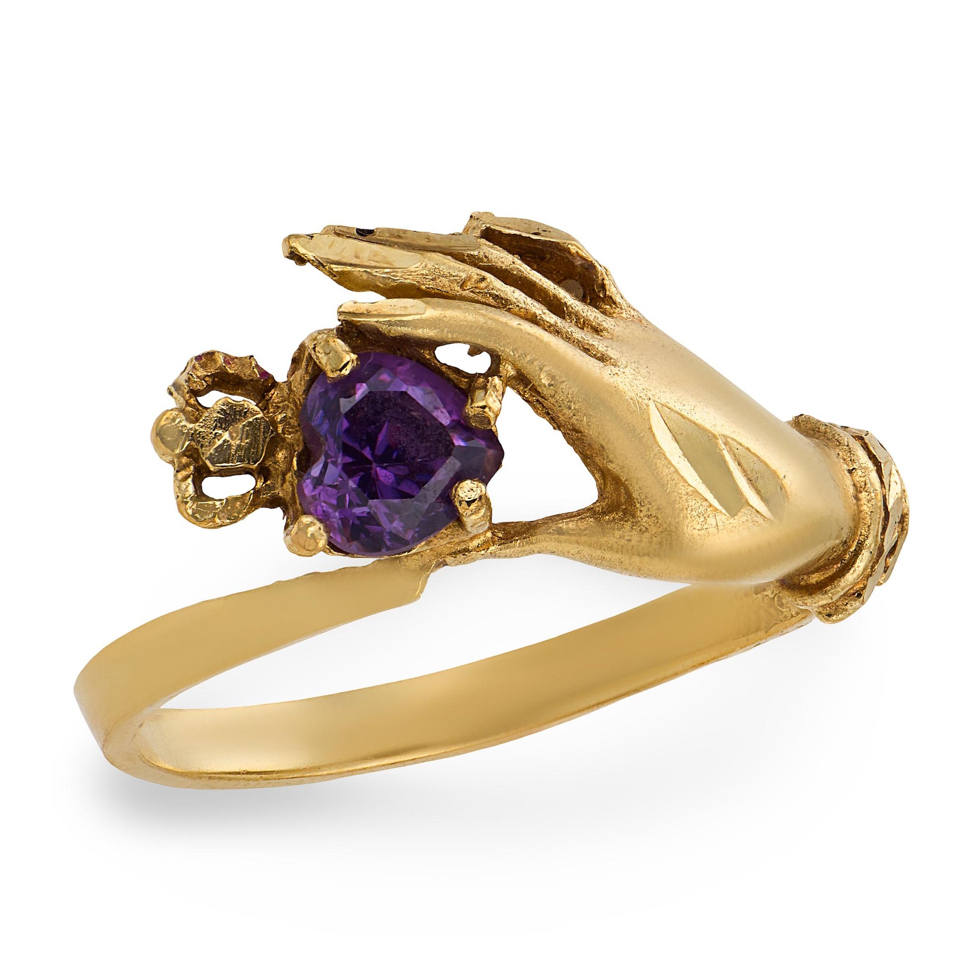 Victorian 9k Amethyst Hand-Motif Ring