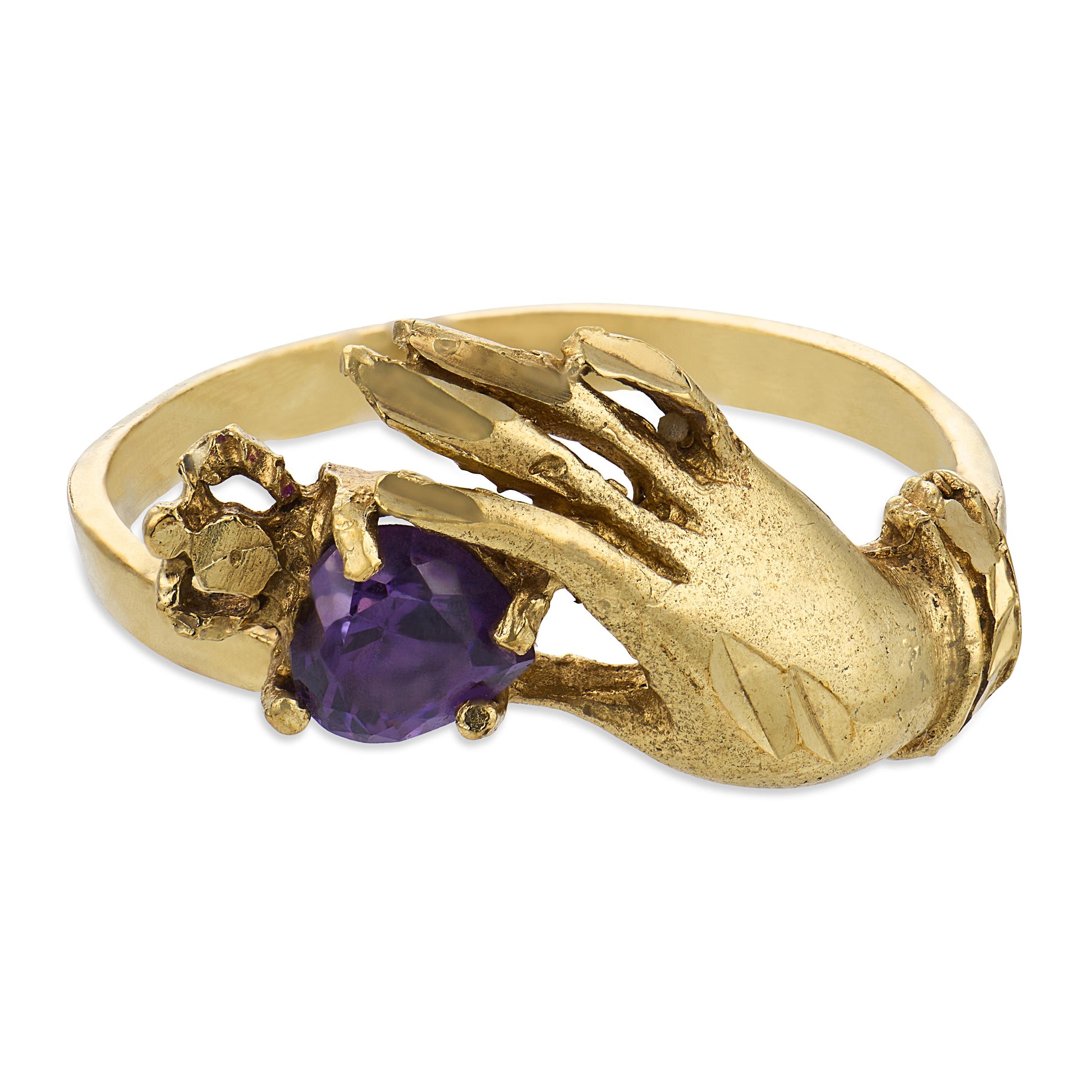 Victorian 9k Amethyst Hand-Motif Ring