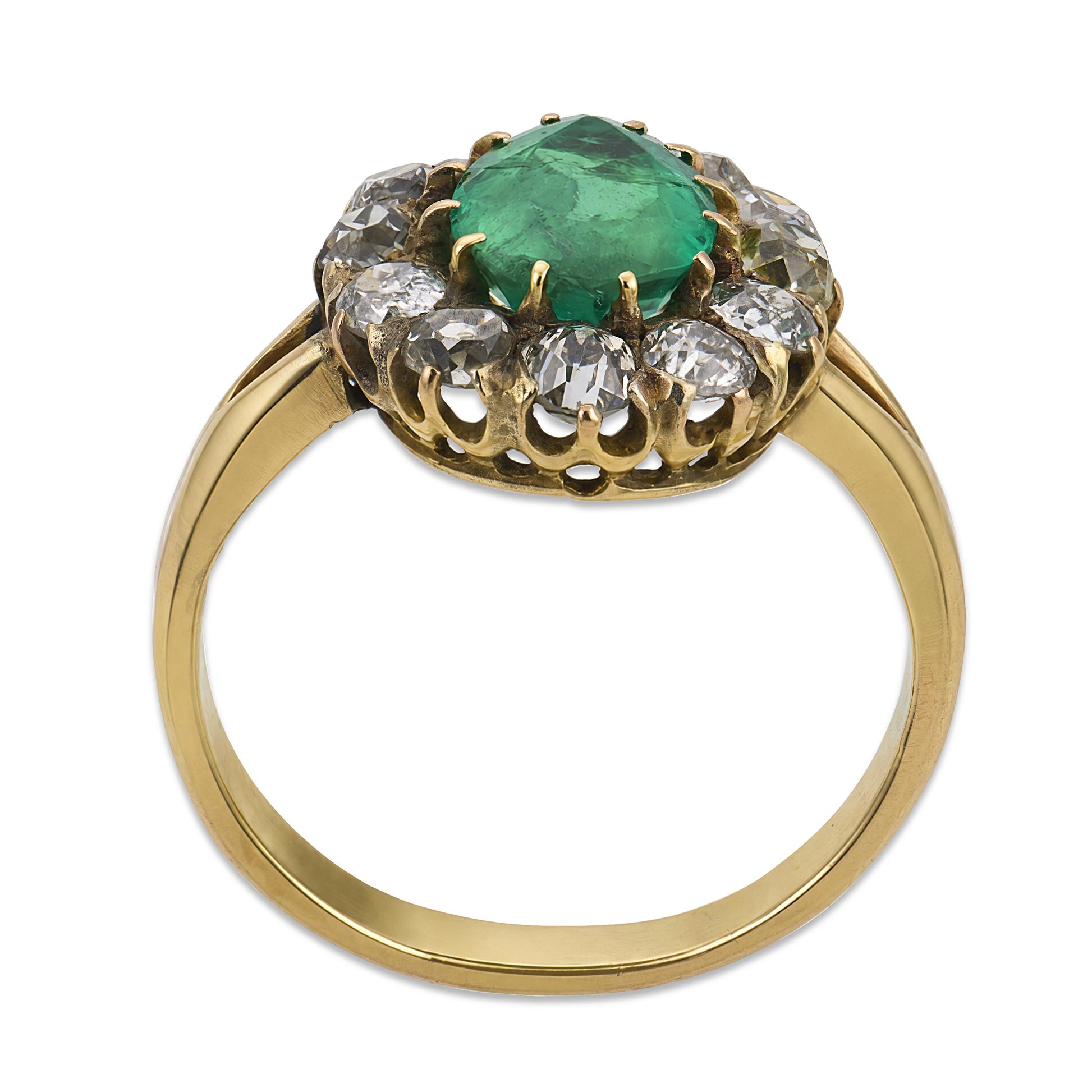 Victorian 14k Emerald and Diamond Halo Ring
