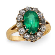 Victorian 14k Emerald and Diamond Halo Ring