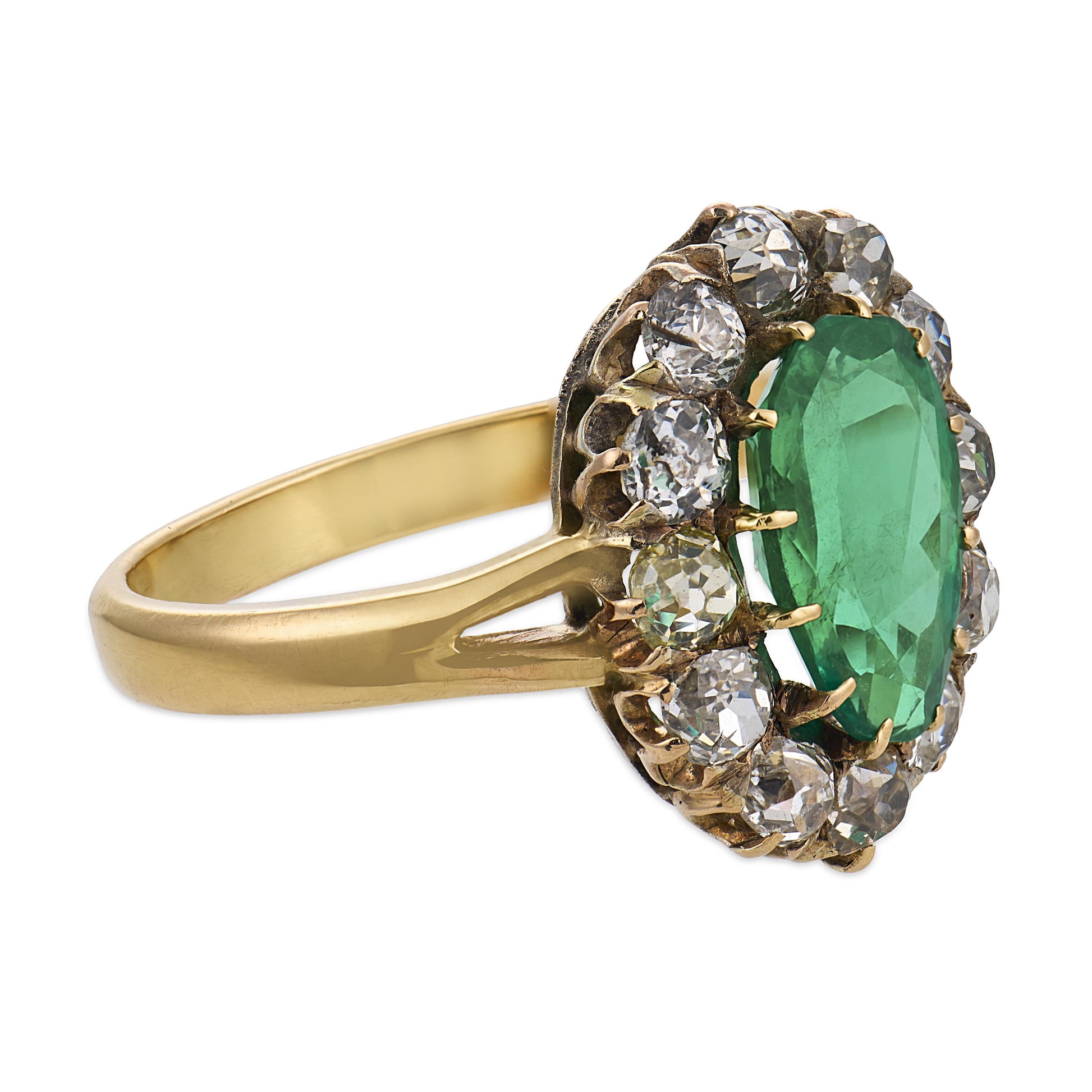 Victorian 14k Emerald and Diamond Halo Ring